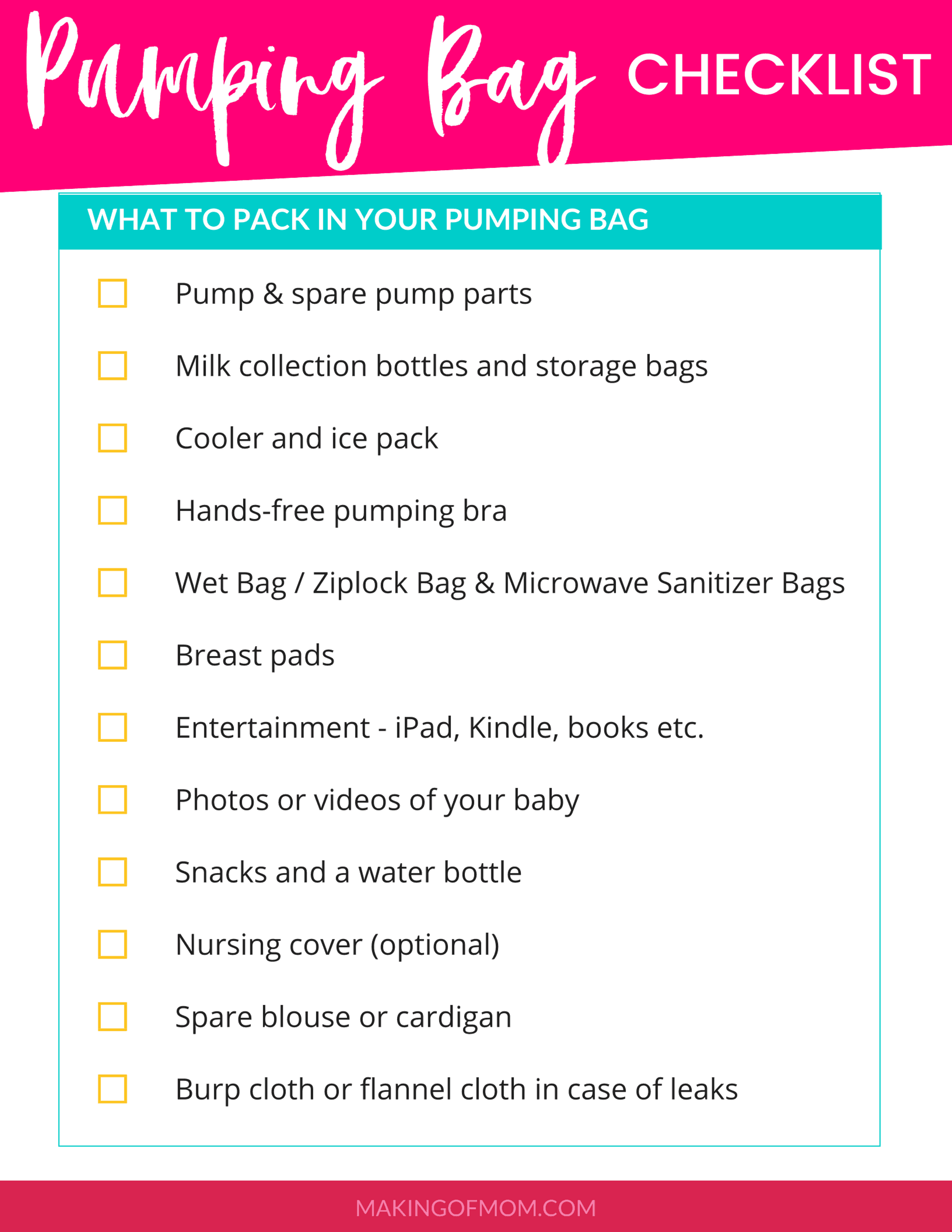 breastpumpbagpackingchecklist (1) Making of Mom